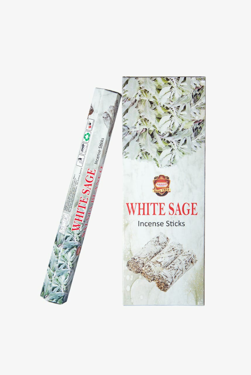 120 Varitas Incienso Hexagonal Anand Salvia Blanca (White Sage) - Inciensos  Mazala